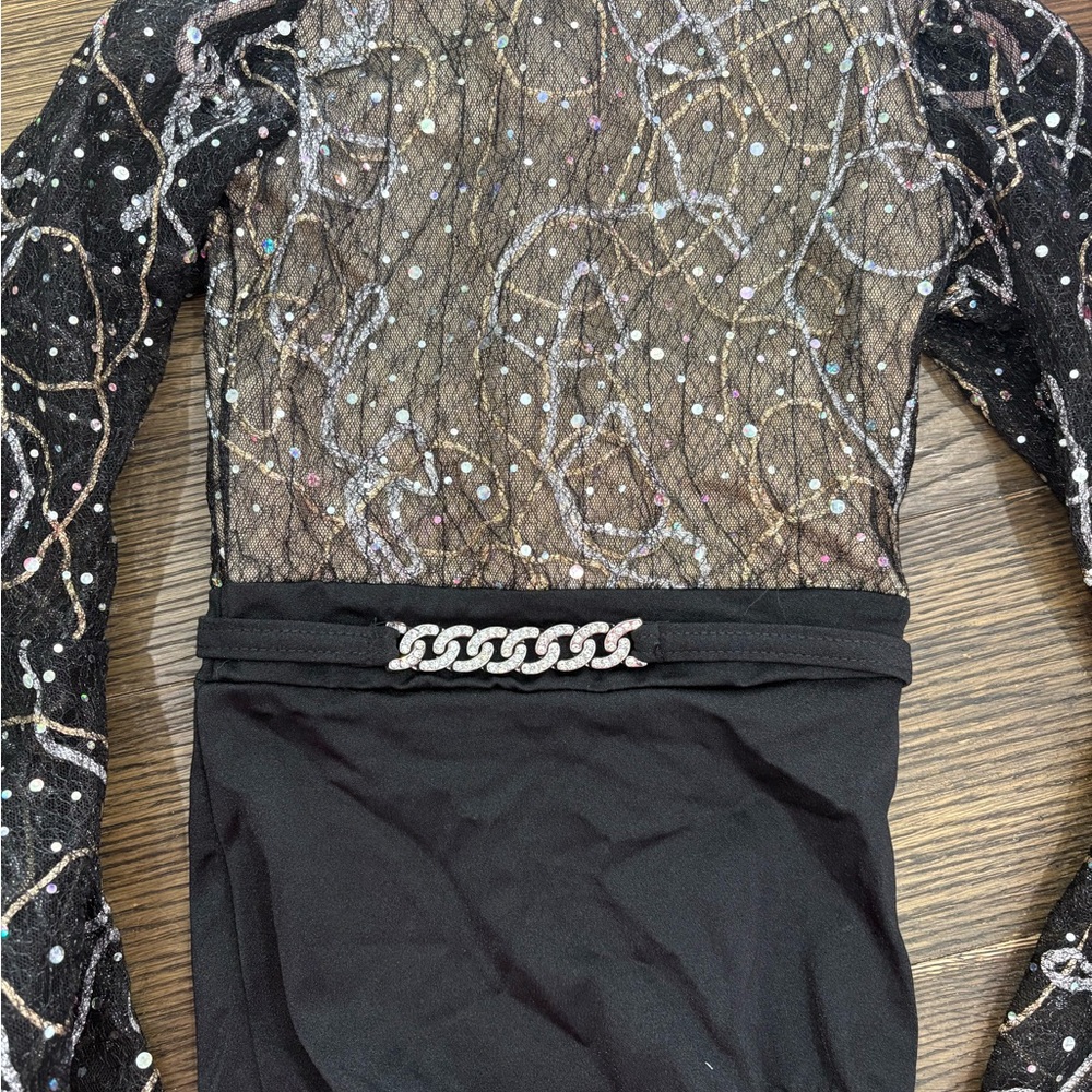 Black Sheer Long Sleeve Top with Chain Detail